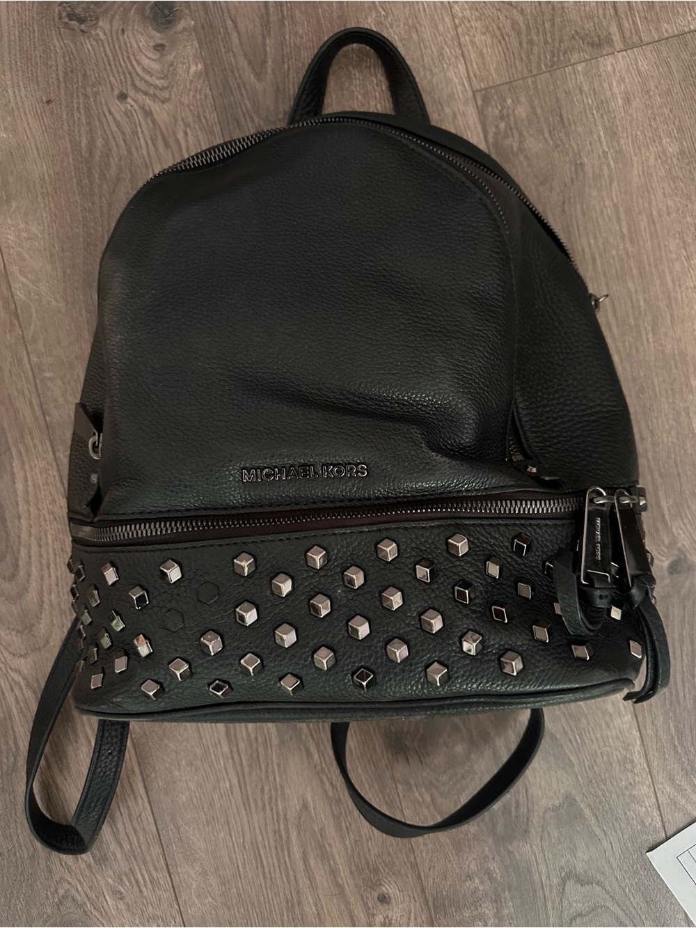 Michael Kors Black Leather Backpack with Silver Studs